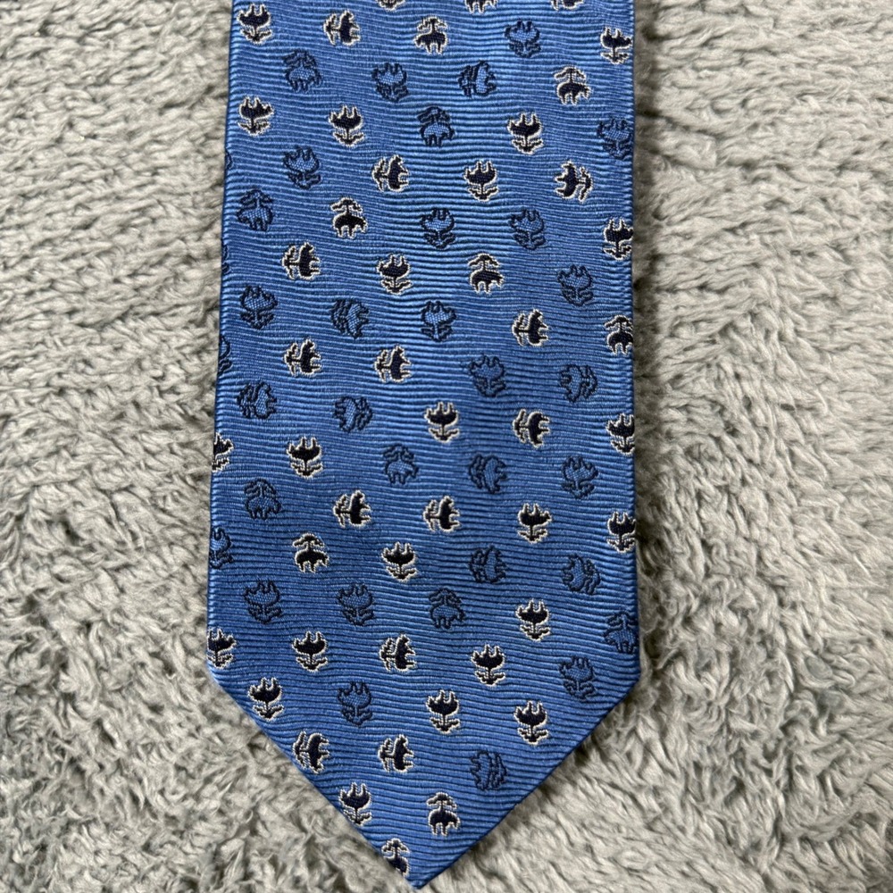 Vintage Brooks Brothers 100% Silk Logo All Over Blue Made in USA Tie Old Money